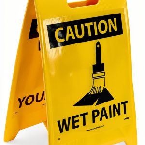 NMC FS2 Double Sided Floor Sign Yellow Coroplast 12x20 Inch Caution-0