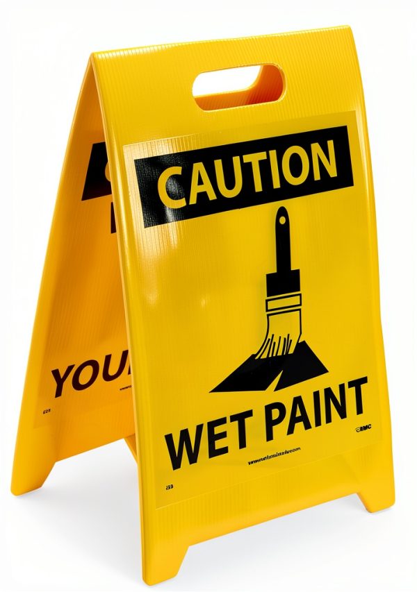 NMC FS2 Double Sided Floor Sign Yellow Coroplast 12x20 Inch Caution-0