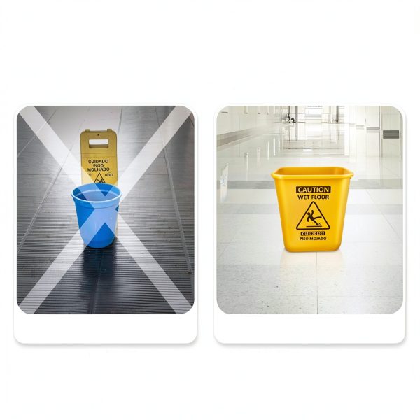Acrimet Bucket and Wet Floor Sign, Leak Collector Bucket, Caution Wet Floor, Bilingual Safety Sign on Both Sides in English and Spanish, 27 Quart (Plastic) (Yellow Color) (Set of 4)-2