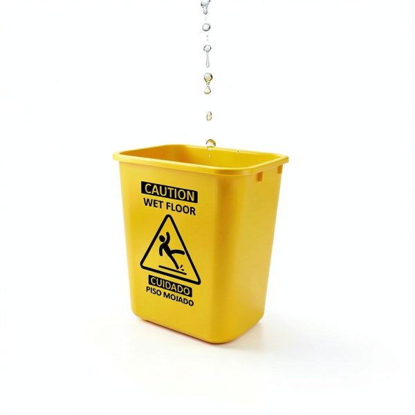 Acrimet Bucket and Wet Floor Sign, Leak Collector Bucket, Caution Wet Floor, Bilingual Safety Sign on Both Sides in English and Spanish, 27 Quart (Plastic) (Yellow Color) (Set of 4)-1
