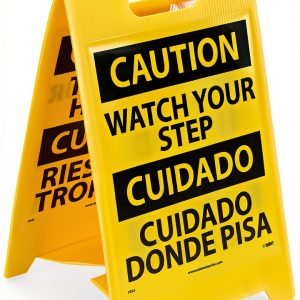 NMC FS32 Double Sided Floor Sign - Black on Yellow, 12x20 in-0