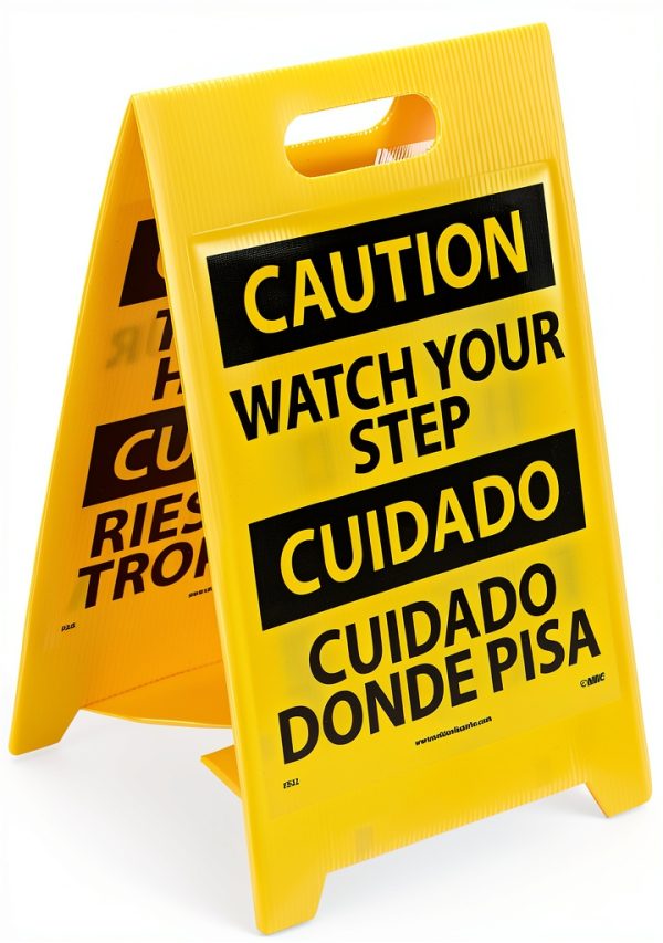 NMC FS32 Double Sided Floor Sign - Black on Yellow, 12x20 in-0