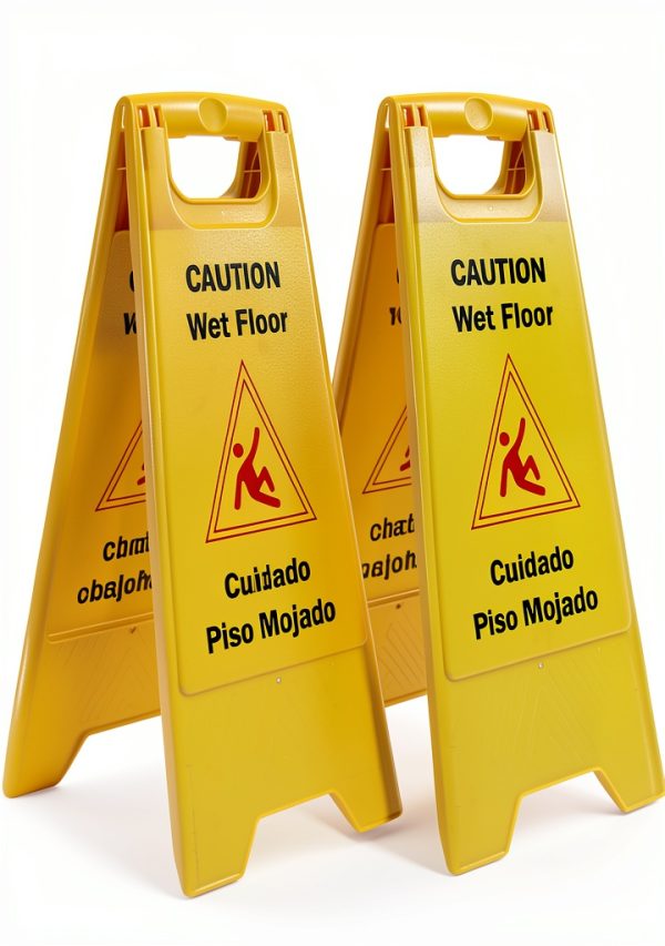 Wet Floor Sign 2 Pack Foldable Bilingual HERO AIR 24in Yellow-0