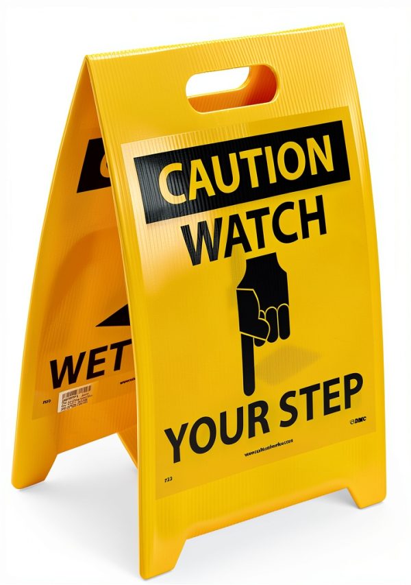 NMC FS2 Double Sided Floor Sign Yellow Coroplast 12x20 Inch Caution-1