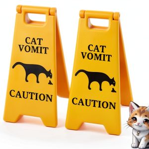 Generic Yellow Plastic Floor Standing Cat Vomit Sign - 12x18in, 2 Pack-0