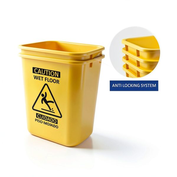 Acrimet 27 Quart Leak Collector Bucket with Wet Floor Sign Set of 2-4