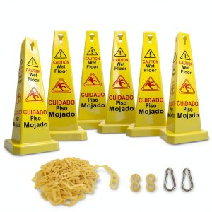 Reliable1st 26” Wet Floor Cones 6-Pack with 13ft Chain Bilingual-0