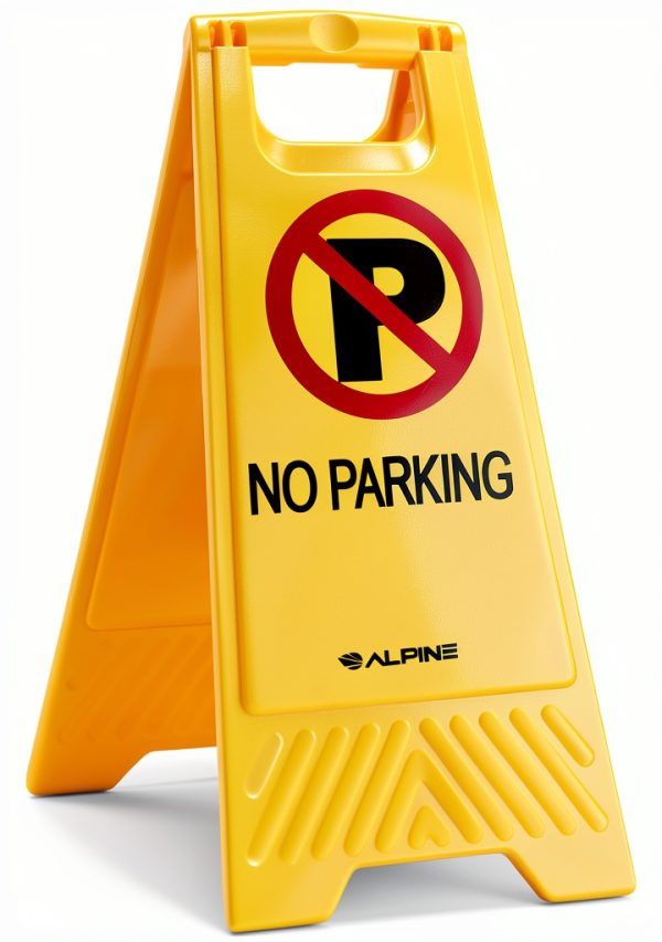 Alpine Two-Sided Fold-Out No Parking Sign 3 Pack Yellow Plastic Stand-0
