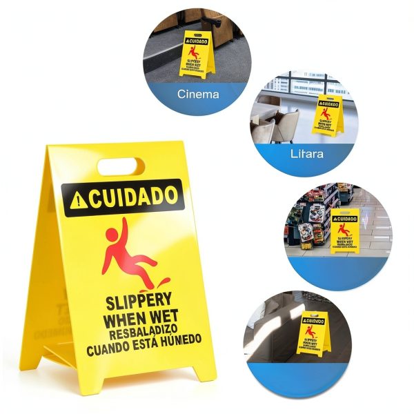Industrial Wet Floor Sign Matthew Cleaning 19" Yellow Plastic 2‑Sided-4