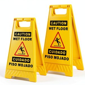 Caution Wet Floor Sign 2 Pack Yellow Double‑Sided Bilingual by-0