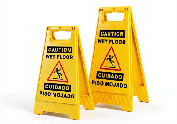Caution Wet Floor Sign 2 Pack Yellow Double‑Sided Bilingual by-0