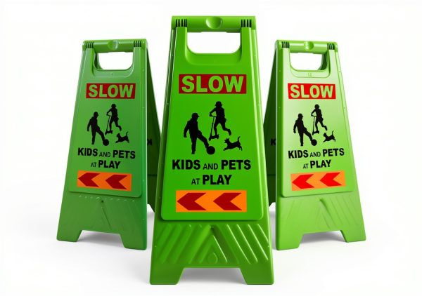 Kids Playing Sign 24in Green 3 Pack by XPCARE Floor Stand Safety Sign-0