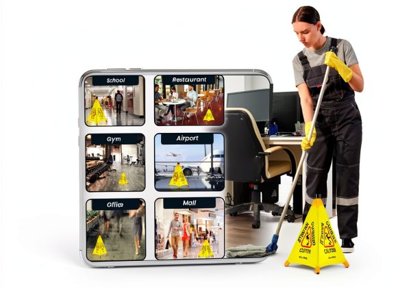 Alpine Caution Wet Floor Sign Wall Mounted Foldable Yellow 20in-6