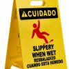 Industrial Wet Floor Sign Matthew Cleaning 19" Yellow Plastic 2‑Sided-0