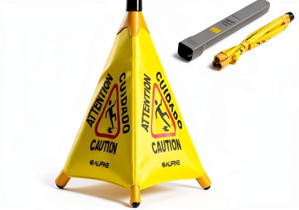Alpine Caution Wet Floor Sign Wall Mounted Foldable Yellow 20in-7